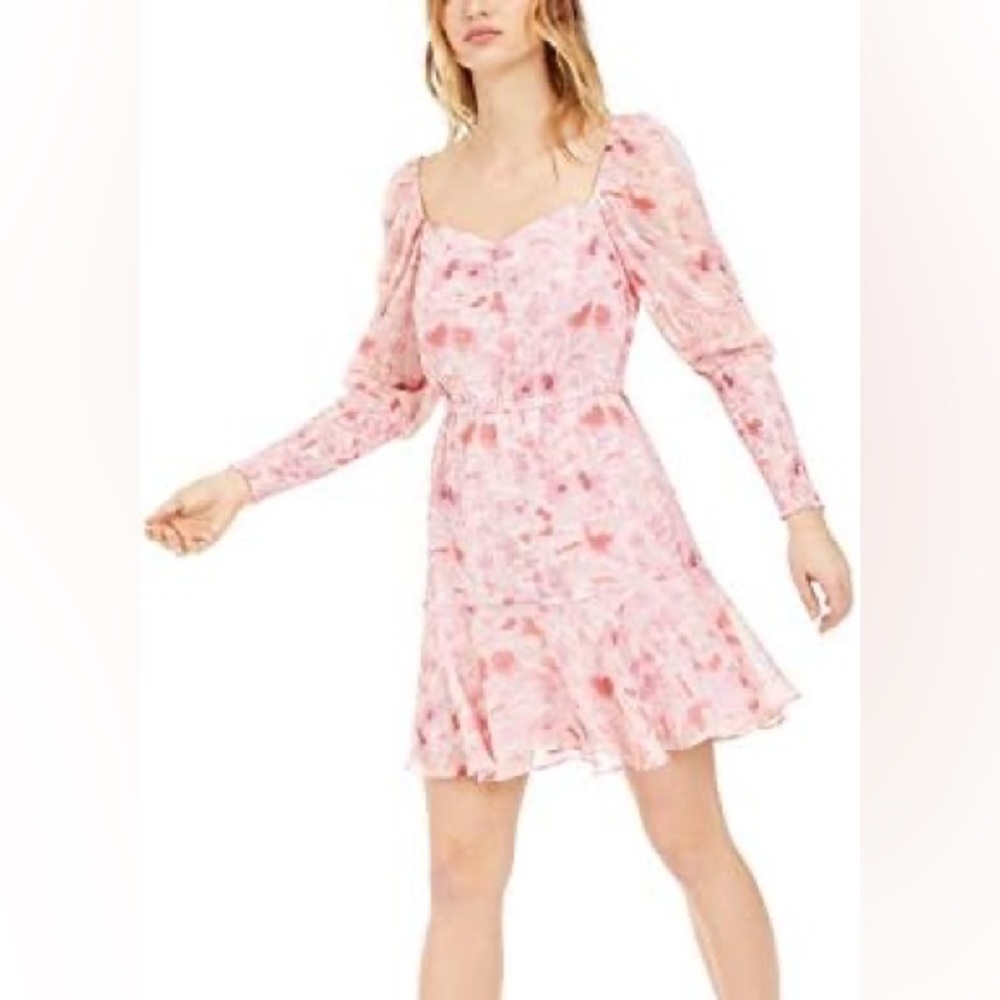 EUC Bar III Womens Floral Print Smocked Sweetheart Neck Mini Dress-Size: Medium